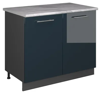 Image de Meuble bas sous-évier Vicco Fame-Line Bleu foncé brillant/Anthracite 100cm, PT Marbre, Model 61943