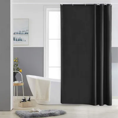 Obrázok produktu pre Furlinic Sprchový záves 120x180 Textilný polyester čierny, nepremokavý, odolný proti plesniam, umývateľný s 8