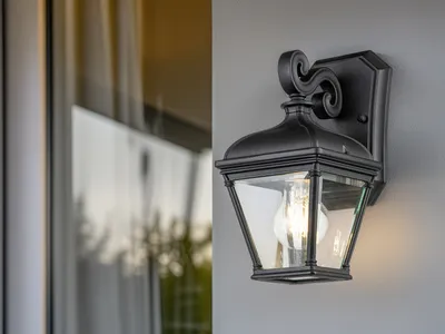Image de Applique d'extérieur Bayview noire 1xE27x60W en aluminium, dimensions : 27,4 x 14,2 x 17,9 cm, IP44, Elstead