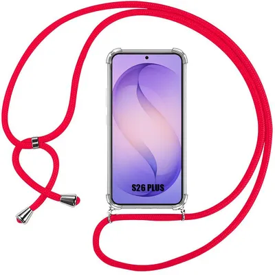 Image de Coque pour Samsung Galaxy S26 Plus, Silicone Antichoc Renforcé avec Cordon Rouge Réglable
