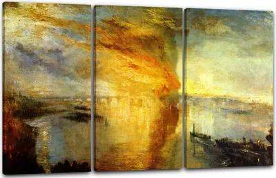 Produktbild von Leinwandbild 3-teilig (120x80cm): William Turner - The fire at the Parliament building, echter Holz-Keilrahmen inkl. Aufhänger, handgefertigt in Deutschland