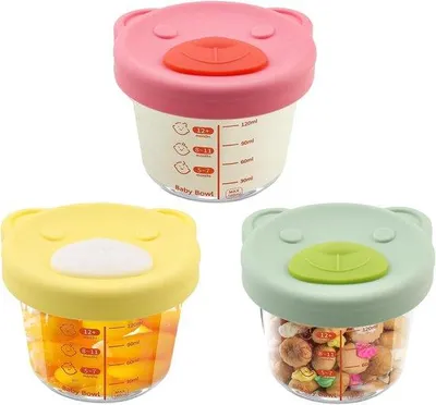 Image de Boîtes de congélation en verre Babypap, lot de 3, adaptées au micro-ondes et au lave-vaisselle, 120 ml