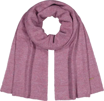A pink scarf is laid out flat against a white background.
