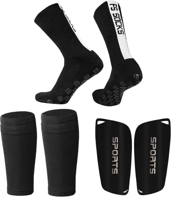 Image de Ensemble de protège-tibias de football, robustes, taille S, comprenant des chaussettes antidérapantes, pour adolescents