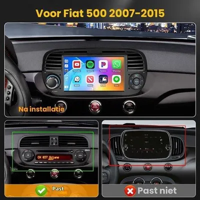 Zdjęcie produktu dla Radio samochodowe Android 15, 2G+64G pamięci, przeznaczone do Fiata 500 (2007-2015), z 7-calowym ekranem dotykowym, funkcjami radia (bezprzewodowe CarPlay, Android Auto, RDS/FM), Bluetooth, GPS, Wi-Fi, kamerą cofania i mikrofonem