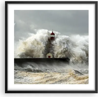 Produktbild von Gerahmtes Poster - Schwarzer Rahmen - Leuchtturm Ozean Sturm - 50x50 cm - Wand Bild - Wanddeko - Wandbilder - Kunstposter - Wandposter - Bilderrahmen - Bilder - Kunstdruck - Wandbild - P2BAC50x50-2442