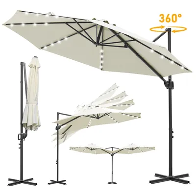 Produktbild von Faziango Sonnenschirm Ampelschirm 3x3 m Beige mit Solar LED Beleuchtung, 360° Rotation & Neigung, UV50+ Schutz, wasserabweisend, für Garten & Terrasse