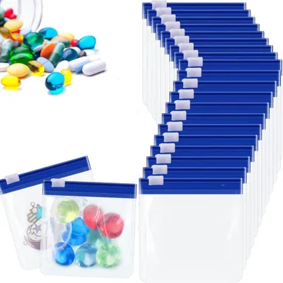 Productafbeelding van Hervulbare zakjes - set van 24 - 7,6 x 7 cm - Met sluiting - Herbruikbare zakjes voor medicijnen, vitamines en sieraden