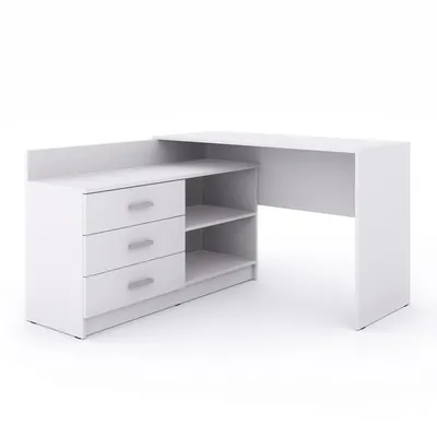 Produktbild von Marlux-Meble Alto Schreibtisch mit Schubladen 3 und 2 Regalen (Weiß Matt 131x120x76 cm)