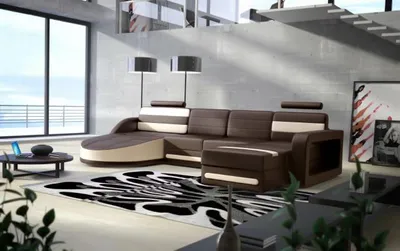 Image de WOHNLANDSCHAFT LEDERSOFA XXL ECKSOFA COUCH GARNITUR DESIGN ECKCOUCH Braun-Beige