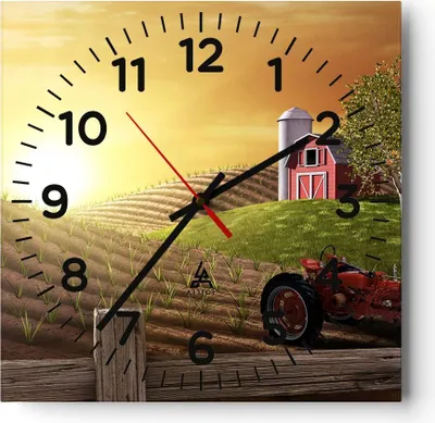 Produktbild von Wanduhr - Quadrat - Glasuhr - Morgen Bauernhof Feld Plantage - 40x40cm - Schleichendes Uhrwerk - Lautlos - zum Aufhängen bereit - Dekoration Modern - Wanddekoration aus Glas - C4AC40x40-2639