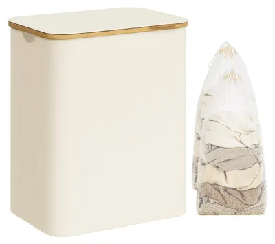 Zdjęcie produktu dla Koszyk na pranie z 2 przegródkami i pokrywą – biały – 60 x 35 x 70 cm