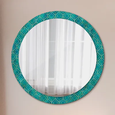 Produktbild von Spiegel - Mirror zum Wandspiegel Schlafzimmer – Schminkspiegel- grün und gold Komposition- Ø90cm