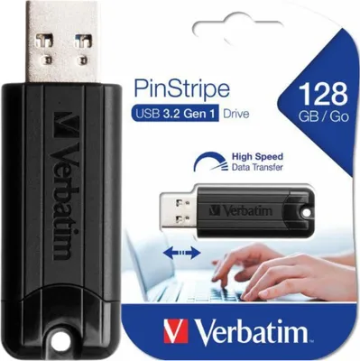 Obrázok produktu pre Verbatim PinStripe, 128 GB, USB Typ-A, 3.2 Gen 1 (3.1 Gen 1), Klzné, 7 g, Čierna