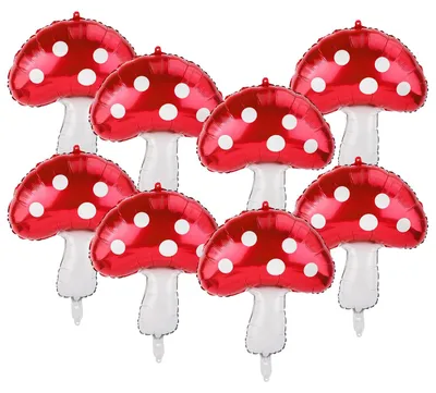 8 Pilzballons aus Alufolie, rot-weiß, 74,5x55,5 cm, für Partys