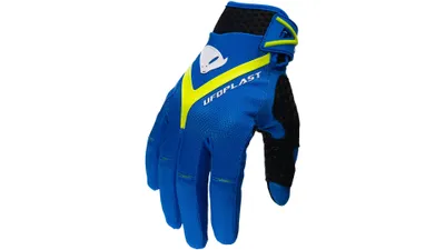 Productafbeelding van UFO Hayes Cross handschoenen, blauw/geel fluorescerend, voor off-road gebruik, collectie 2025