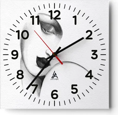 Produktbild von Wanduhr - Quadrat - Glasuhr - Porträt Frau Skizze - 40x40cm - Schleichendes Uhrwerk - Lautlos - zum Aufhängen bereit - Dekoration Modern - Wanddekoration aus Glas - C4AC40x40-4475
