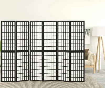 Produktbild von vidaXL 6 tlg. Paravent Japanischer Stil Faltbar 240x170 cm Schwarz - Paravent - Paravents - Raumteiler - Raumtrenner