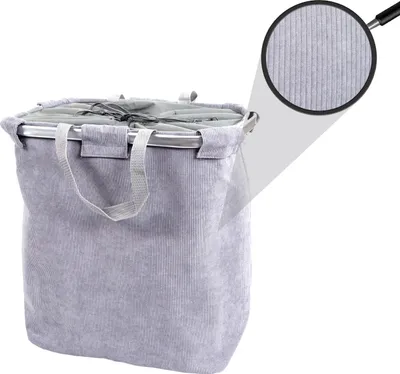 Produktbild von Wäschesammler HWC-C34, Laundry Wäschekorb Wäschebehälter mit Kordelzug, 2 Fächer Henkel 54x52x32cm 89l cord grau