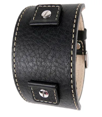 Produktbild von Uhrenarmband Leder schwarz mit Wechselanstoß 18mm 20mm 22mm 24mm