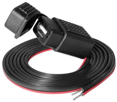 Produktbild von Wentronic USB Ladekupplung mit Schutzkappe und Flachleitung, Schwarz - zum direkten Anschluss oder Konfektionieren