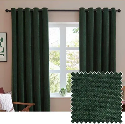Image de Furn - Rideaux occultants, chenille RV3697 (117 cm x 137 cm) (vert bouteille)