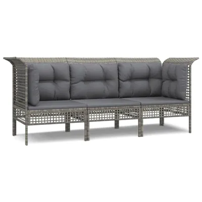 Produktbild von vidaXL 3-tlg. Garten-Lounge-Set mit Kissen Grau Poly Rattan