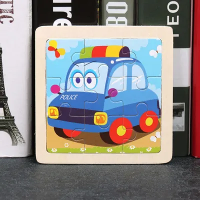 Produktbild von Kinder Baby Holz Puzzle Cartoon Polizei Auto 9 Teile Puzzle