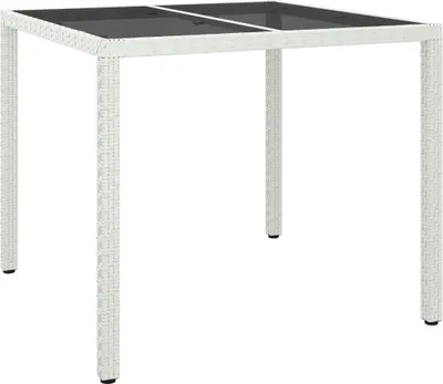 Obrázok produktu pre Záhradný stôl 90x90x75 cm tvrdené sklo a polyratan biely