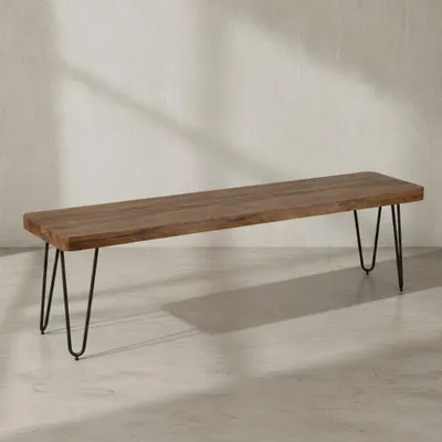 Produktbild von Sitzbank "Balu" Massivholz: Landhausstil, Metallbeine, einfache Pflege. Braun, 180x40x45 cm | Kadima Design