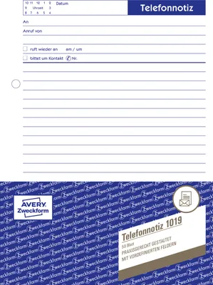 Immagine prodotto di Avery Zweckform® 1019 1019 Memo telefonico, DIN A5, preperforato, 50 fogli, bianco