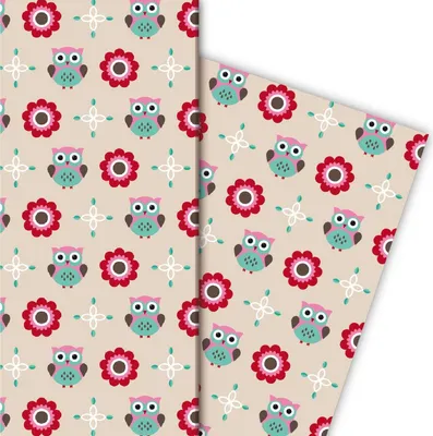 Produktbild von Süßes Geschenkpapier mit Eulen, rosa, grün - G4843, 32 x 48cm