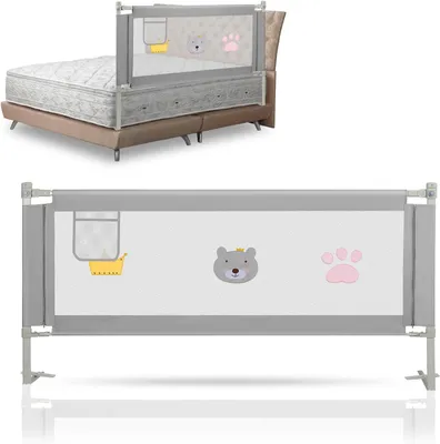 Produktbild von Bettgitter 180cm, Bettschutzgitter für Kinderbetten, Höhenverstellbar von 70-98cm, Rausfallschutz für Kleinkinder, Grau