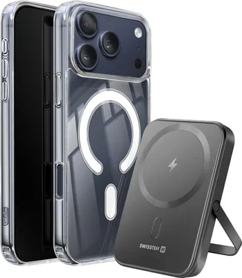 Produktbild von Swissten, MagSafe Bundle iPhone 17 Pro Max Hülle + 5000 mAh Powerbank, Transparent