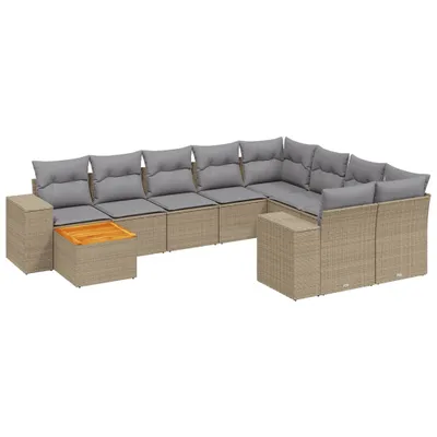 Produktbild von vidaXL 10-tlg. Garten-Sofagarnitur mit Kissen Beige Poly Rattan