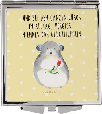 Produktbild von Mr. & Mrs. Panda Handtaschenspiegel quadratisch Chinchilla Blume - Gelb Pastell - Geschenk, Chaos, Tiere, Tiermotive, Büro, Schminkspiegel, schminken, lustige Sprüche