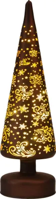 Productafbeelding van Kerstboompje glas met sterren 10led warm wit 30x9 cm donkerbruin/goud Anna's Collection