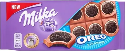 Image de Milka Oreo Sandwich Chocolat au lait avec biscuits au cacao fourrés à la vanille 92 g