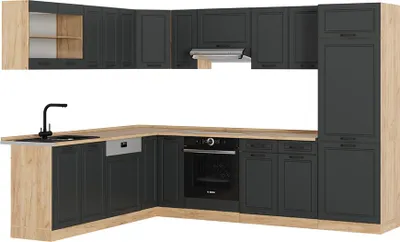 Image de Cuisine en angle Vicco R-Line Anthracite campagne/Chêne de force doré 287 x 227 cm, PT Chêne, Model 54061
