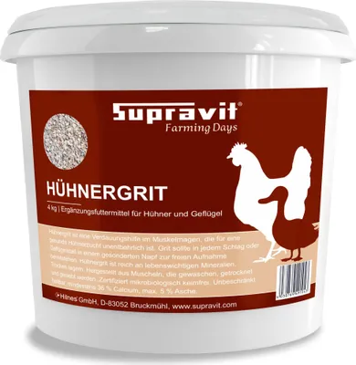 Produktbild von Supravit Hühnergrit Geflügelgrit 4 kg | Muschelkalk Ergänzungsfutter für Knochen | Futterkalk Naturprodukt für Hühner