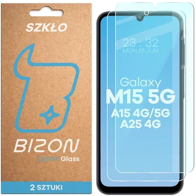 Produktbild von Gehärtetes Glas für Galaxy A15 4G/5G / A25 5G / M15 5G, Bizon Glass Clear Duo, 2 Stück