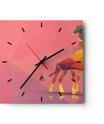 Produktbild von Wanduhr - Quadrat - Glasuhr - Giraffe modern Grafik - 40x40cm - Schleichendes Uhrwerk - Lautlos - zum Aufhängen bereit - Dekoration Modern - Wanddekoration aus Glas - C3AC40x40-2805