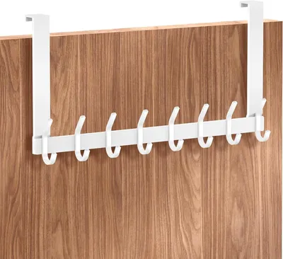 Produktbild von Türgarderobe zum Einhängen, 8 Haken, Ohne Bohren, Türhaken Edelstahl, Weiß