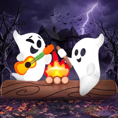 Image de Fantôme gonflable de 1,8 mètre pour Halloween - Décoration d'extérieur avec feu de camp LED