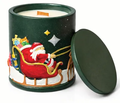 Image de Bougie parfumée aux senteurs de Noël, avec motif de Père Noël et de cadeaux