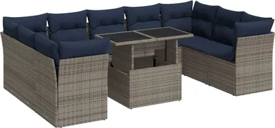 Produktbild von vidaXL 10-tlg. Garten-Sofagarnitur mit Kissen Grau Poly Rattan Akazie