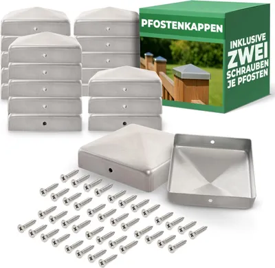 Productafbeelding van Novatool 20 stuks paalkappen, set van 71x71 mm, verzinkt, met schroeven. Paalafdekking, paalkap voor houten palen, omheiningpalen. Afdekkingen, afdekkappen, paalkappen, paalvoeten