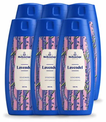 Imagen del producto de 6 unidades de crema limpiadora y exfoliante corporal y de ducha con aroma a lavanda, 300 ml cada una. Paquete económico