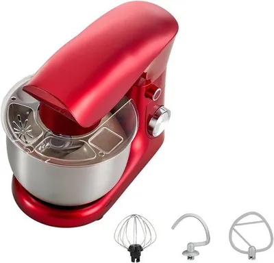 Obrázek produktu pro Elektrický stojanový mixér, objem 4,2 litru, výkon 1500 W, 10 rychlostí, pulzní funkce, otočná hlava o 90°, včetně nerezové metly, hnětacího háku, šlehacích nástavců a nástavce na přípravu těsta – vhodný pro šlehání, míchání, přípravu těsta a další