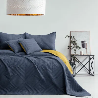 Produktbild von Luxus Bettüberwurf Softa mit Uni Wendedesign - Zweiseitige Tagesdecke, Größe:170 x 210 cm, Farbe: Anthrazit / Honiggelb